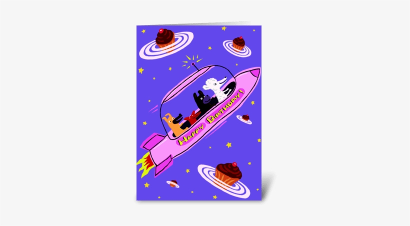 Pink Rocket Ship Birthday Greeting Card - Greeting Card, transparent png