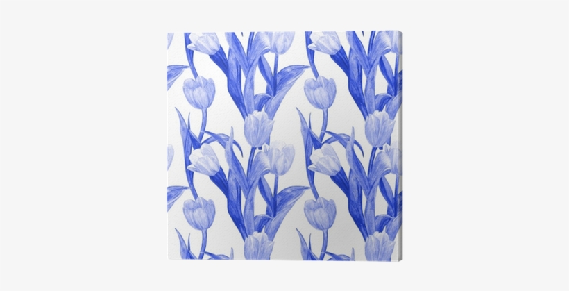 Monochrome Seamless Texture With Blue Tulips For Your - Watercolor Painting, transparent png