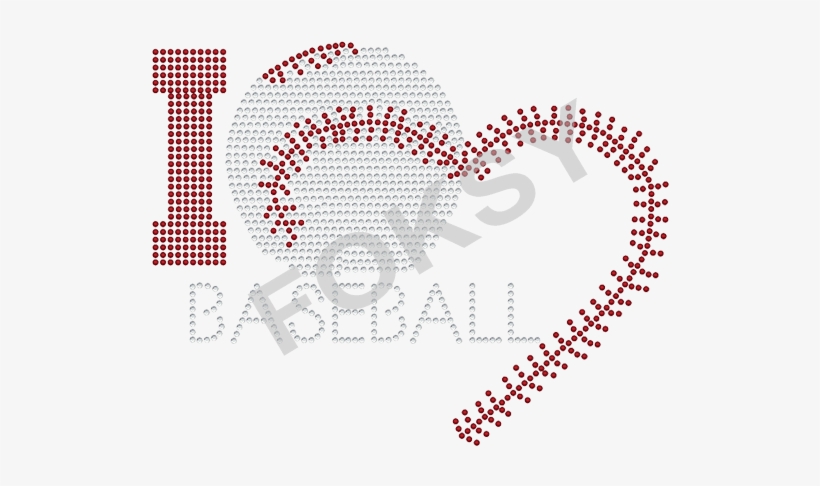 I Love Baseball Iron On Rhinestone Heat Transfer, Baseball - Heart, transparent png