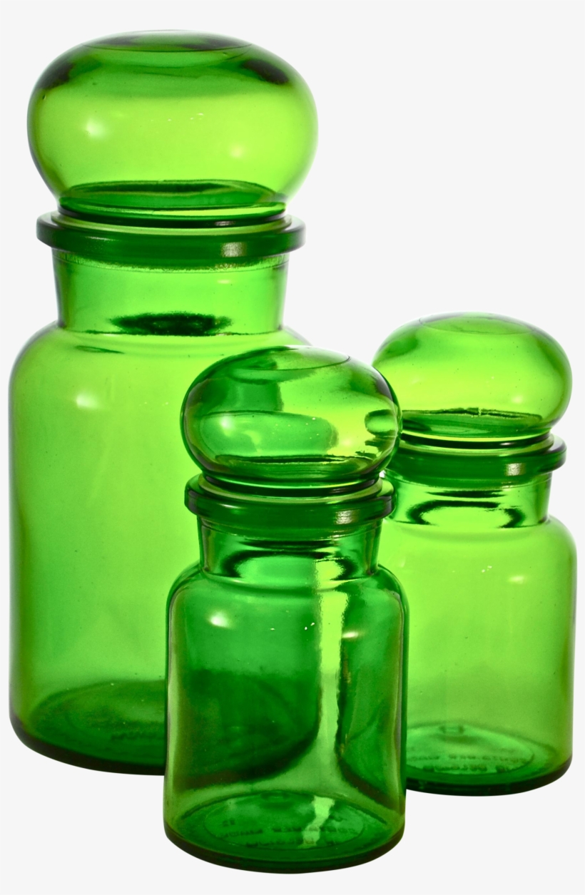 Set Of Three Lush Green Glass Ball Top Apothecary Jars - Library, transparent png
