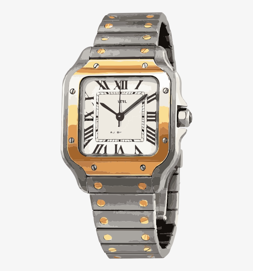 Swiss Watch In White Gold And Yellow Gold With Screws - Cartier Tank Solo, transparent png