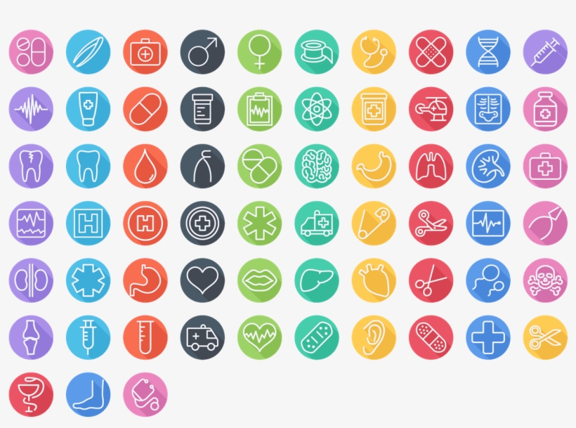 63 Medical, Medicine And Anatomy Flat Line Icons - Natural Warm Colors, transparent png