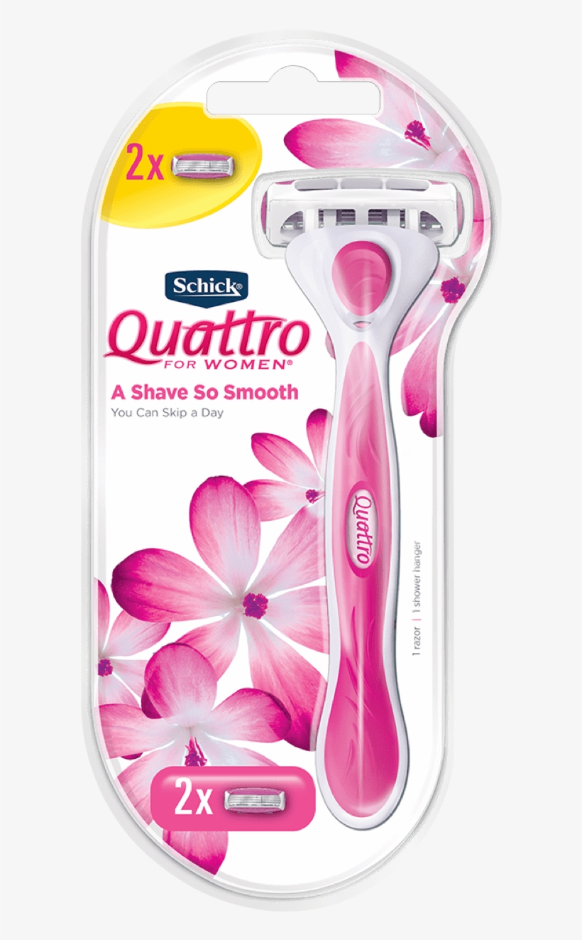 Quattro For Women Razor - Schick Quattro For Women Kit 1 Razor + 2 Cartridges, transparent png