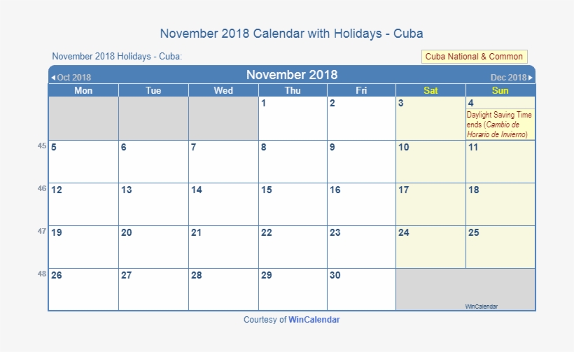 November 2018 Calendar With Cuba Holidays To Print - 2019 Calendar With Holidays Singapore, transparent png