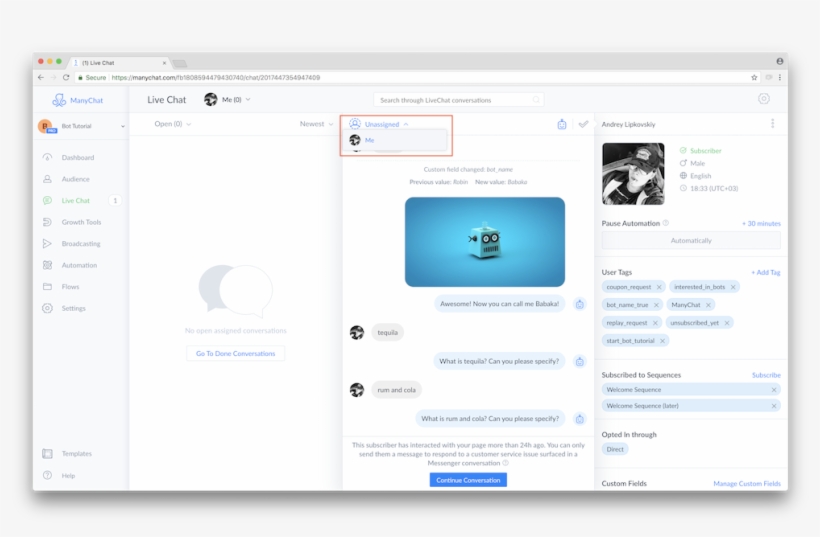 Manychat Live Chat Assignments Feature - Operating System, transparent png