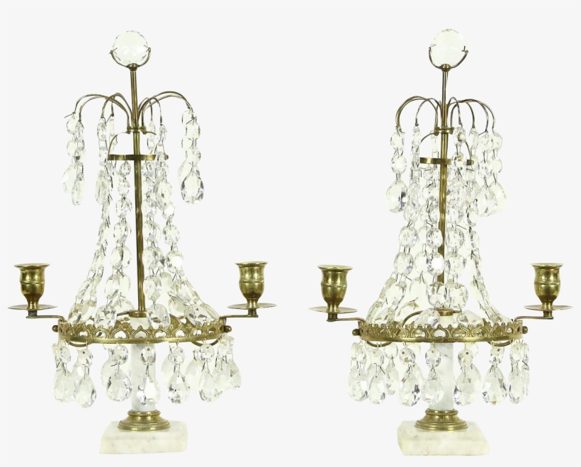 Pair 1900 Antique Candelabra, Marble, Brass & Crystal - Lighting, transparent png