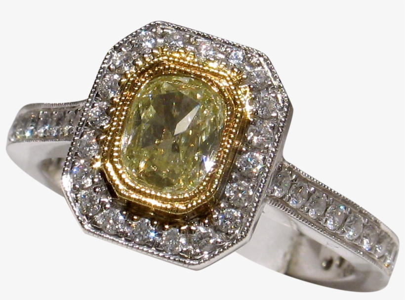 Beautiful Kt Vintage Fancy Yellow Diamond Engagement - Ring, transparent png