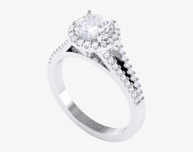 Split Band Round Brilliant Cut Halo Ring - Pre-engagement Ring, transparent png