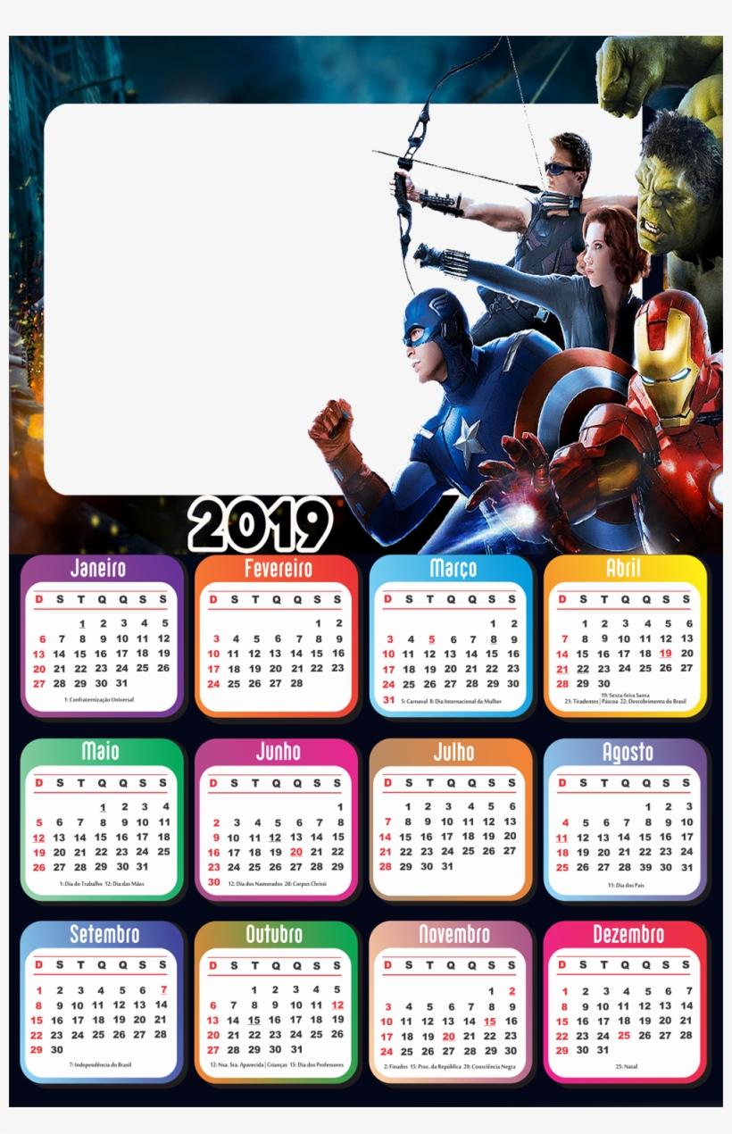 Calendário 2019 Vingadores Filme - Avengers Marvel Super Heroes Iron Man, transparent png