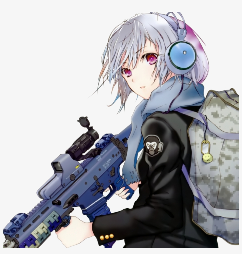 Anime Girl With Gun Png, transparent png