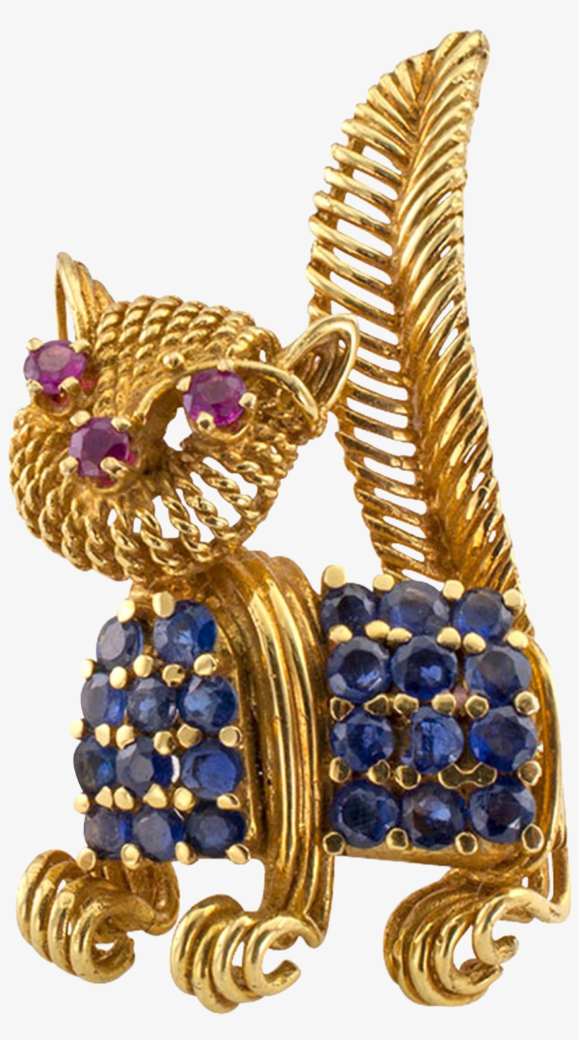 Estate Ruby And Sapphire Cat Brooch @shoprubylux - Jewellery, transparent png
