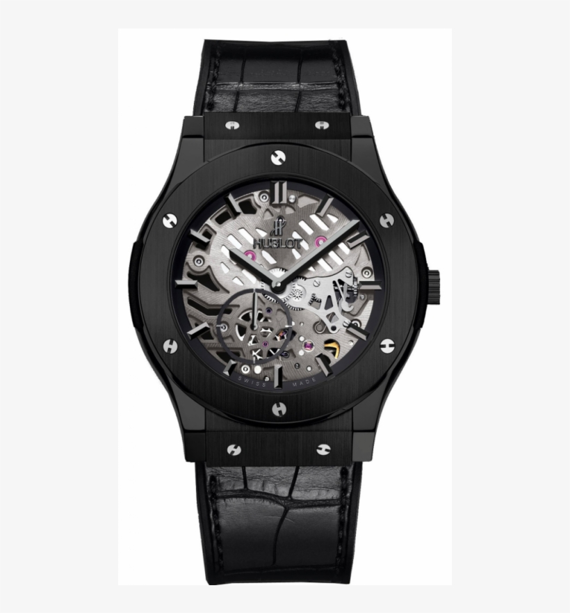 Classic Fusion Skeleton Dial Black Ceramic Black Leather - Hublot Classic Fusion Skull, transparent png