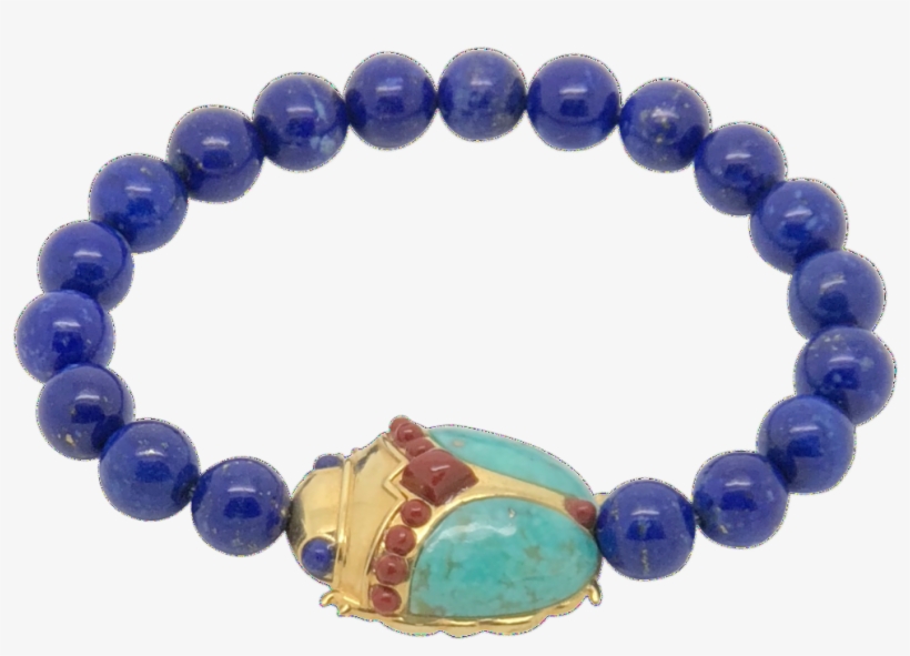 Turquoise Scarab & Lapis Lazuli Bead Bracelet By Amanda - Bracelet, transparent png