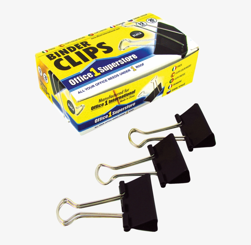 O1s Black Binder Clips 25mm, 12pcs/box - Office 1 Superstore, transparent png