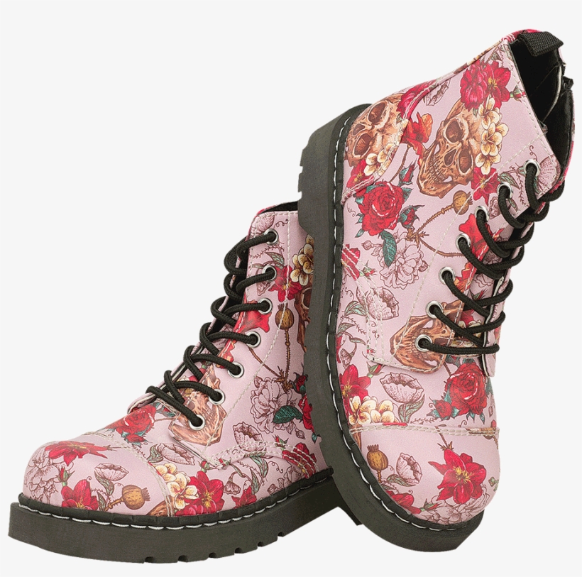 Skull And Roses Combat Boots - T.u.k., transparent png