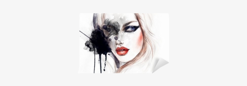 Beautiful Woman Portrait Abstract Fashion Watercolor - طراحی چهره با آبرنگ, transparent png