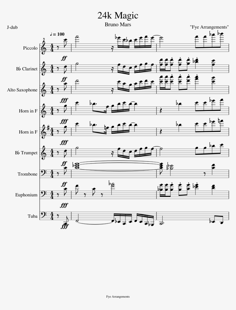 24k Magic Sheet Music Composed By "fye Arrangements" - Sheet Music, transparent png