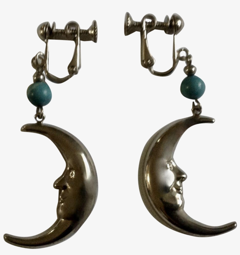 Man In The Crescent Moon Silver-tone & Blue Bead Screw - Earrings, transparent png