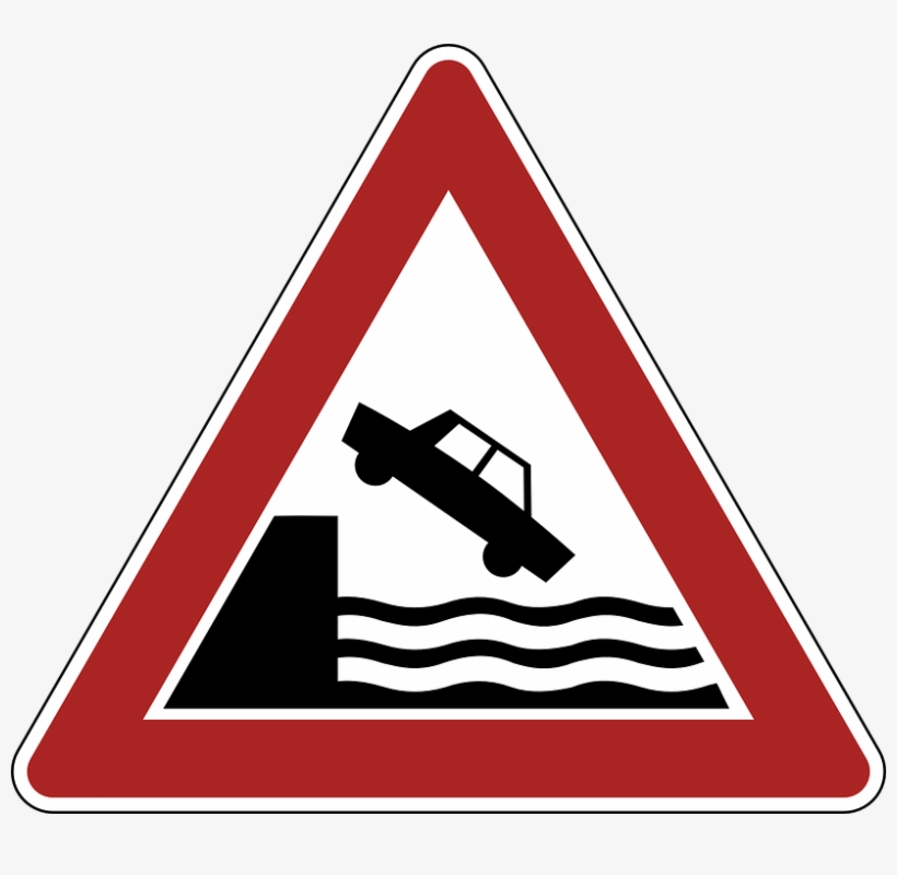 Danger Warning River Bank Road Sign Png - Señal De Advertencia, transparent png