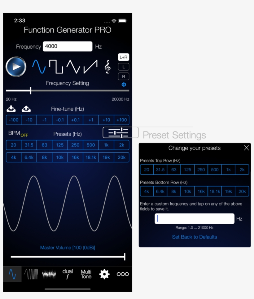 All The Frequency Presets Can Be Customised - .ipa, transparent png