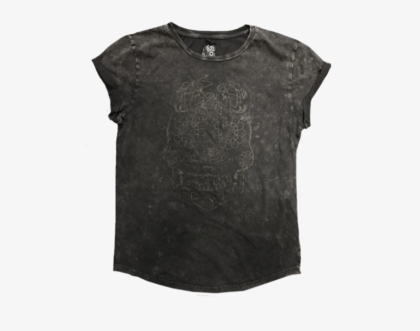 Glitter Skull Girls Acid Black T-shirt - Black Acid Wash Shirt Women, transparent png
