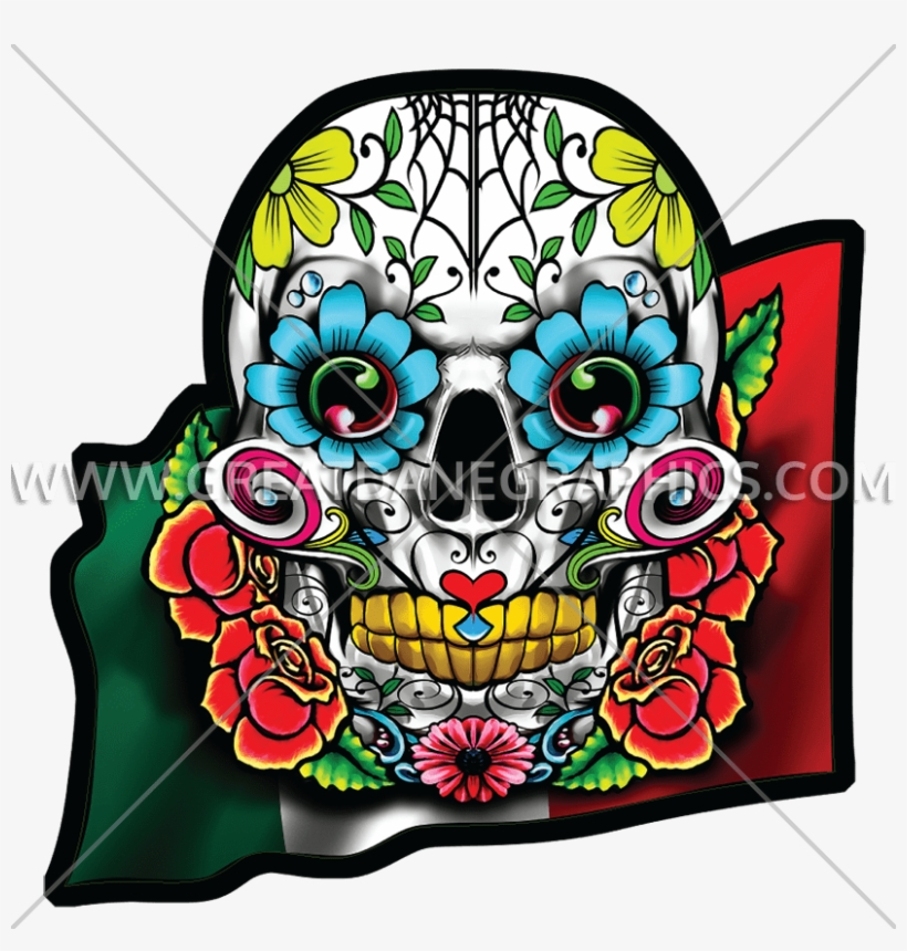 Tirecoverpro Full Color Sugar Skull With Roses - Skull Cinco De Mayo, transparent png