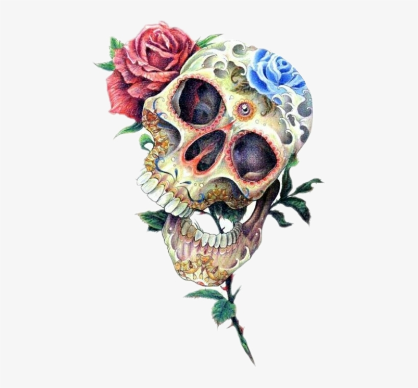 Report Abuse - Sugar Skull And Flower Drawings, transparent png