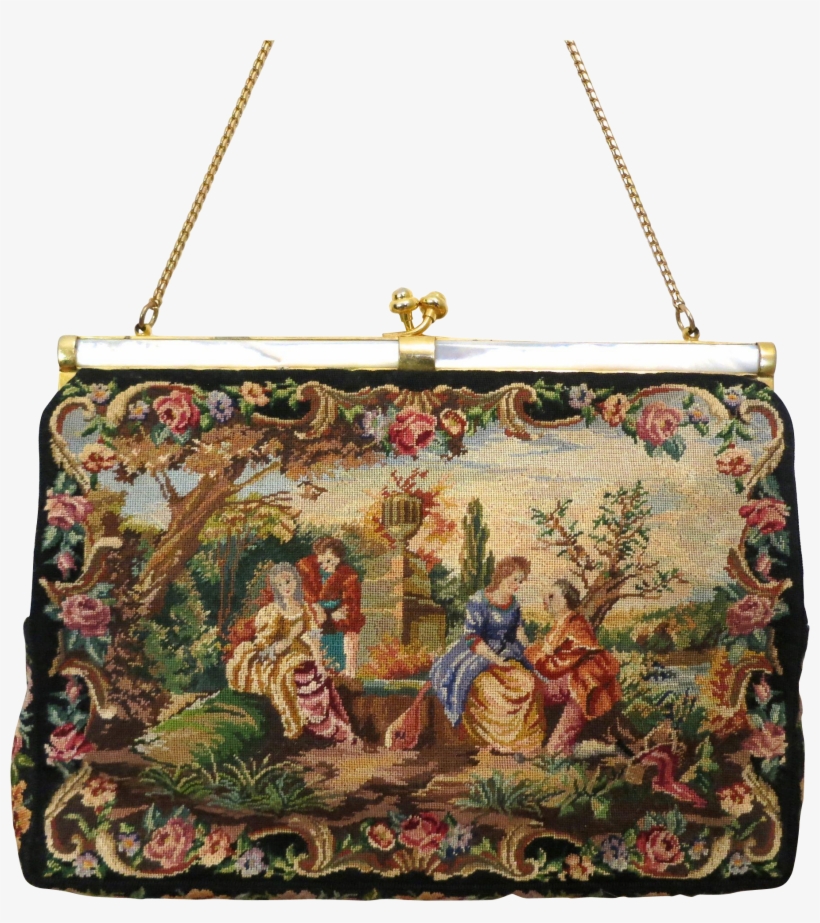 Vintage Petit Point Purse Scenic Mother Of Pearl Frame - Handbag, transparent png