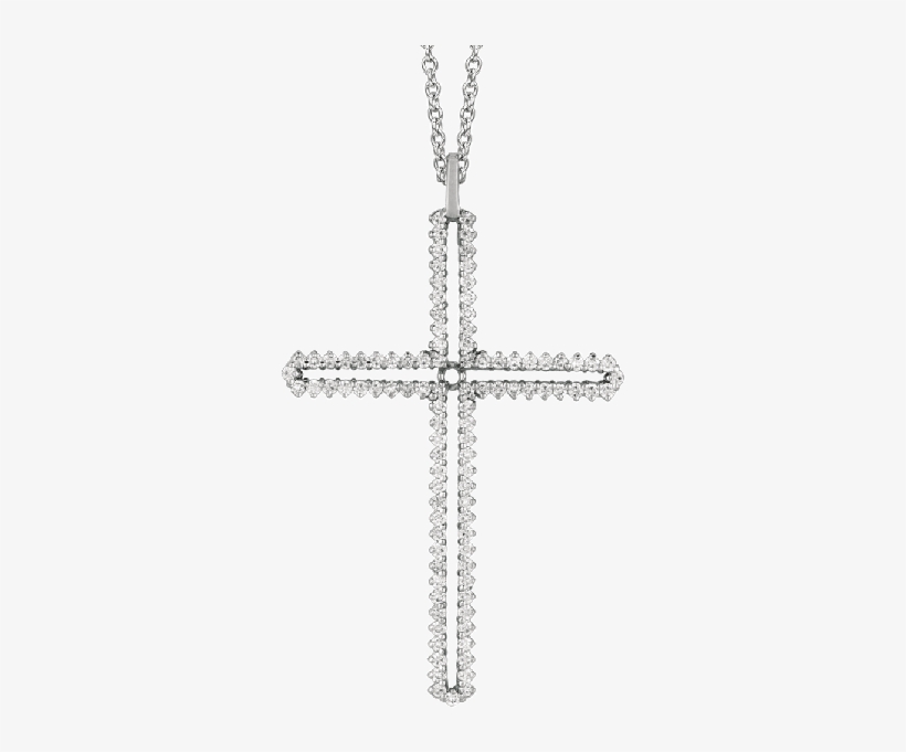 18kt White Prong Set Diamond Cross Pendant - Prong Setting, transparent png