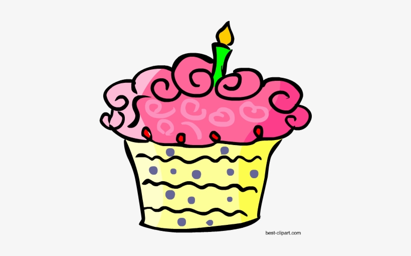 Pink And Yellow Cupcake With Candle Clip Art - Cake Prop Printable, transparent png