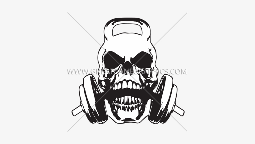 Skull Clipart Kettlebell - Kettlebell Skull With Barbell, transparent png