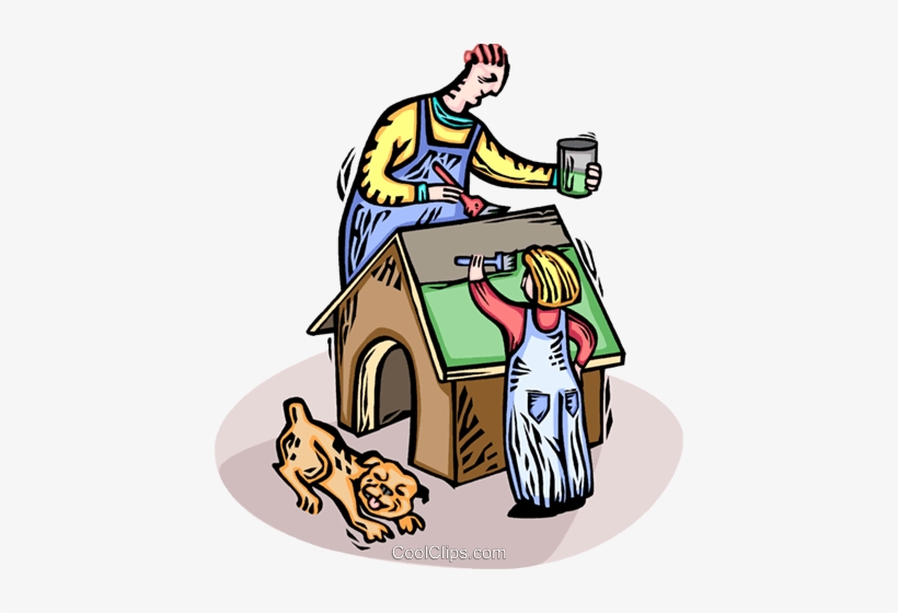 Father And Son Building A Dog House Royalty Free Vector, transparent png