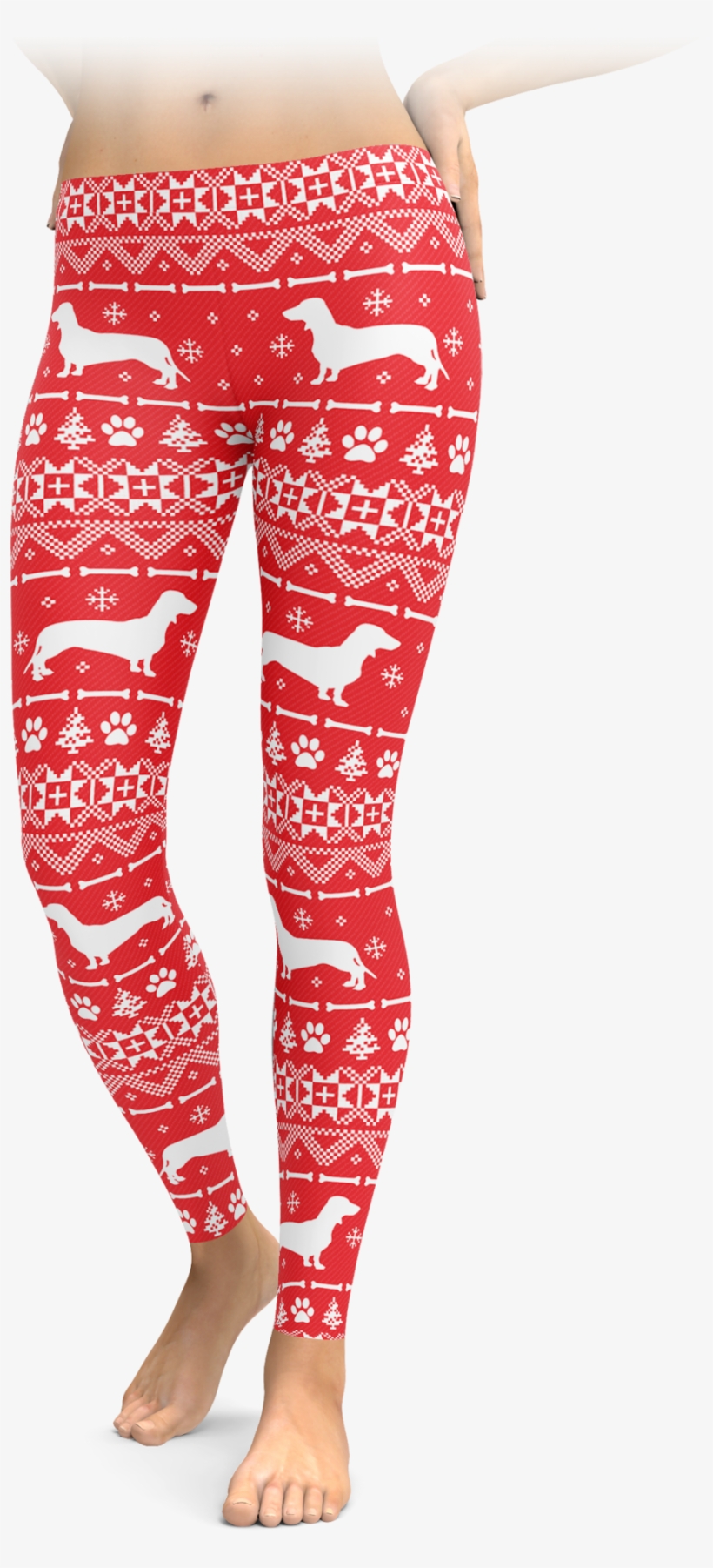 Red Dachshund Holiday Leggings - Leggings, transparent png