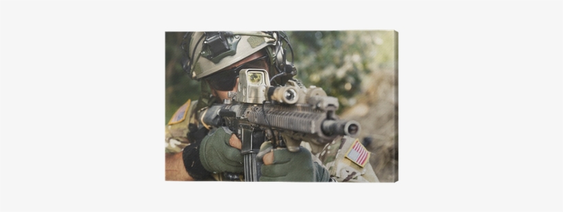 American Soldier Pointing His Rifle Canvas Print • - Rifle, transparent png