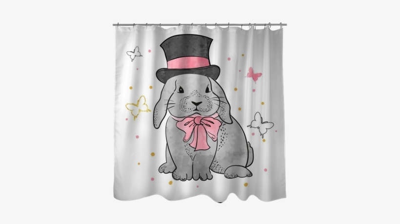 Cute Watercolor Rabbit Boy With Bow And Hat - Curtain, transparent png
