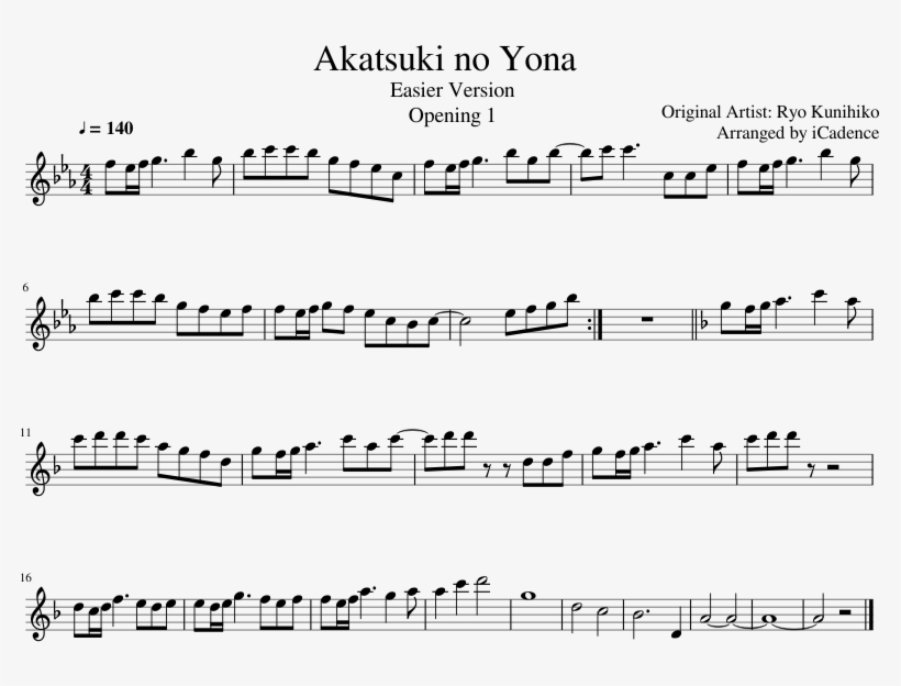 Akatsuki No Yona Sheet Music Composed By Original Artist - Akatsuki No Yona Piano Sheet, transparent png