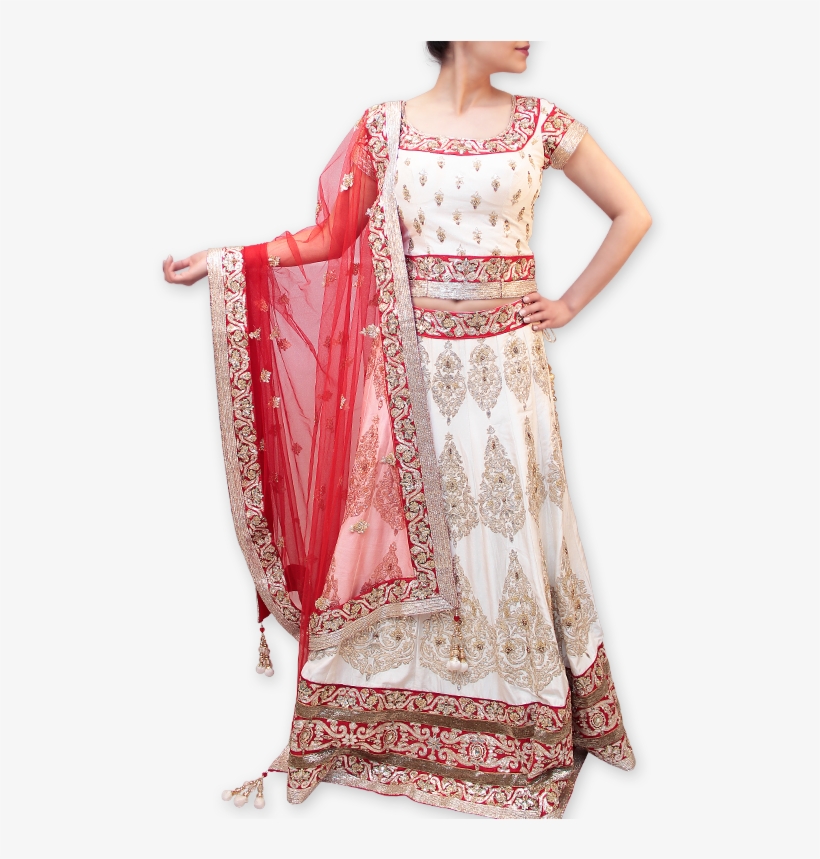 Offwhite/red Bridal Lehenga - Silk, transparent png