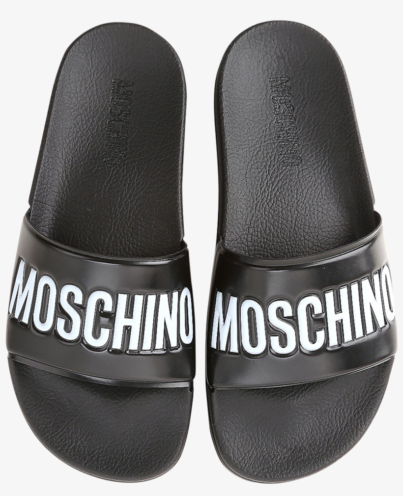 Black Pool Slider Sandals W/white Logo - Moschino, transparent png