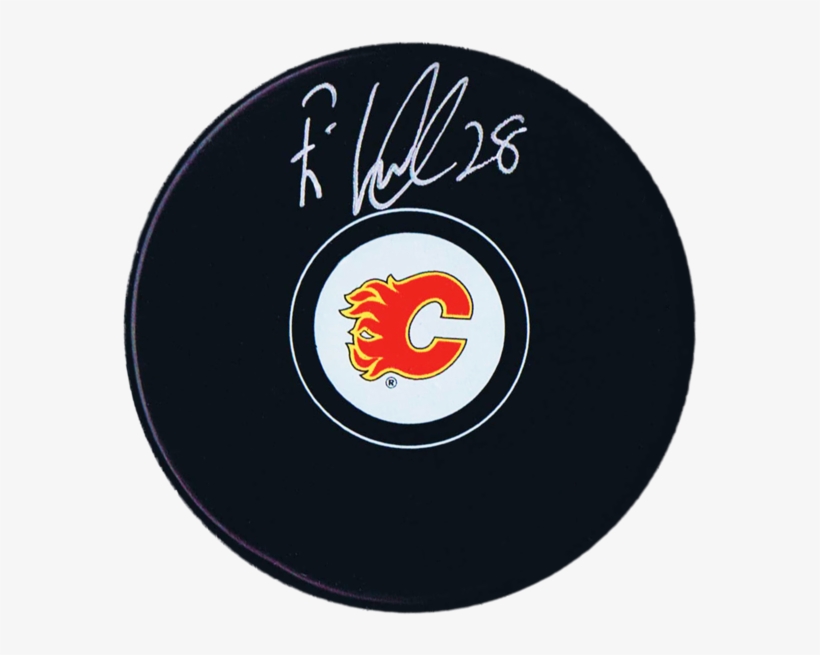 Elias Lindholm Autographed Calgary Flames Puck 600x - Calgary Flames, transparent png