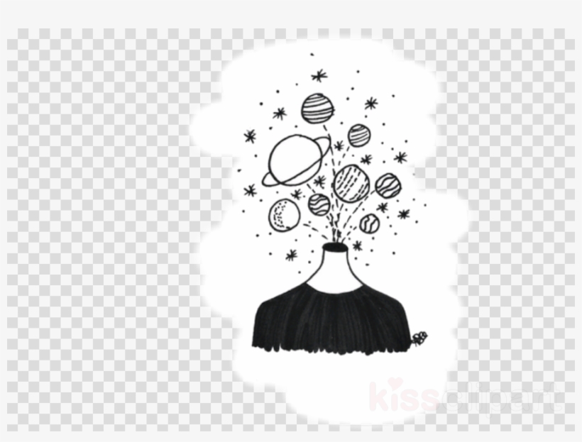 Planet Head Clipart Planet Earth - Black And White Aesthetic Space Girl, transparent png