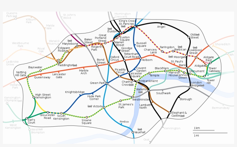 Zona 1 Do Metropolitano De Londres (e O Dlr) - London Underground Actual Map, transparent png