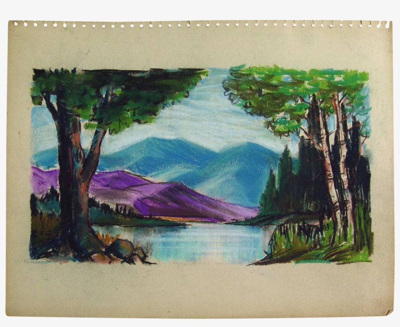 Mountain Lake Pastel Drawing - Watercolor Painting, transparent png