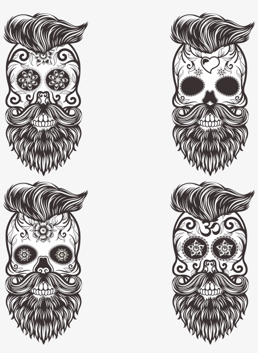 Calavera Skull Euclidean Vector Drawing Day Of The - Day Of Dead Skull With Beard, transparent png