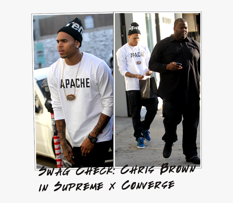 Chris Brown In Supreme Beanie, Apache Tee & Converse - Chris Brown Supreme Beanie, transparent png