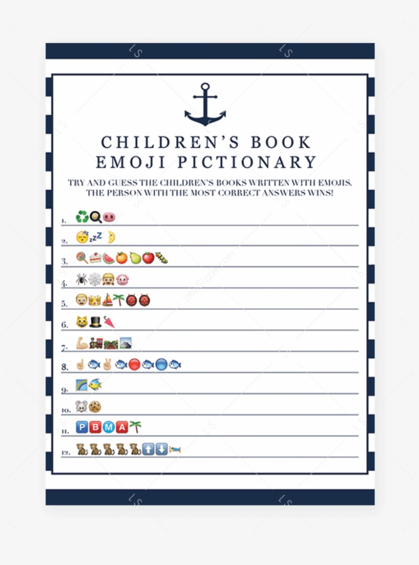 Emoji Pictionary For Boy Baby Shower Printable By Littlesizzle - Emoji Baby Shower Game Free Printable, transparent png