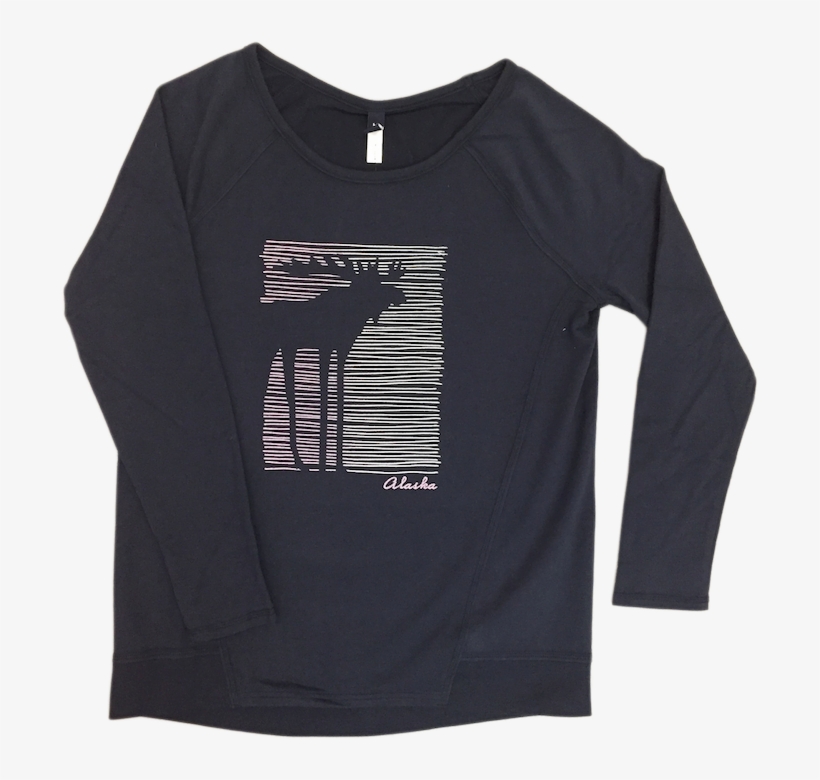 Outline Moose Alaska Ladies Comfy Crew - Long-sleeved T-shirt, transparent png