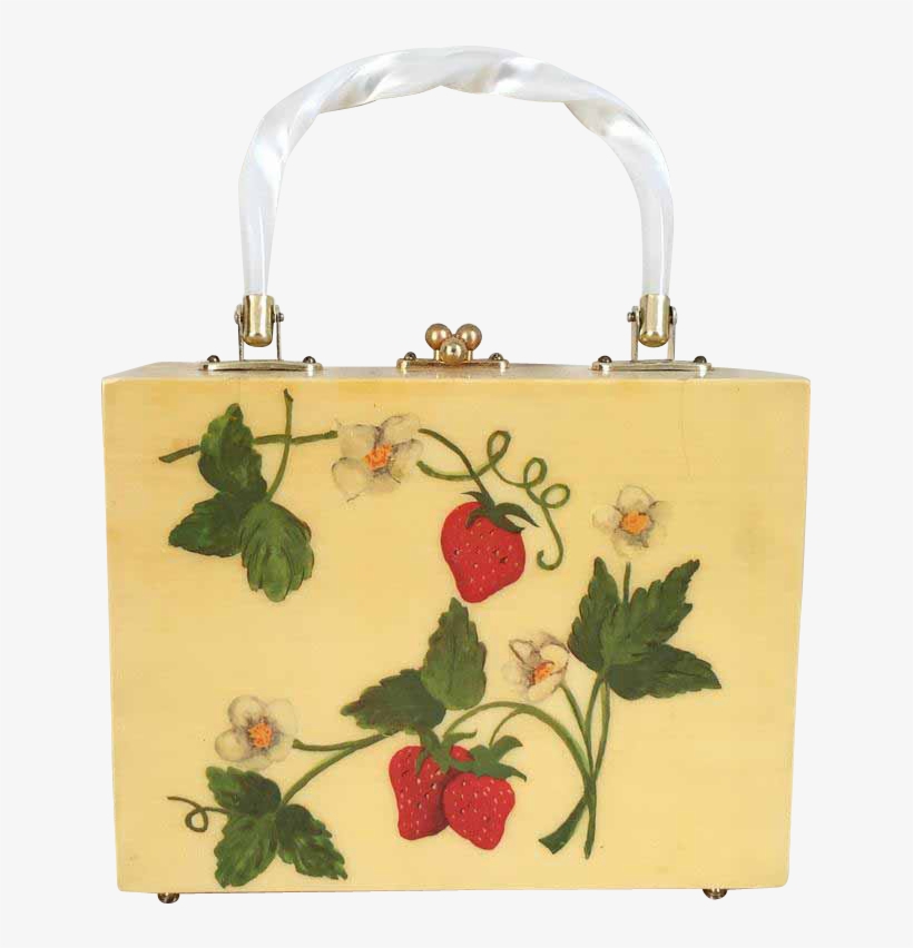 Vintage 1960s Novelty Print Strawberry Wood Box Hand - Handbag, transparent png