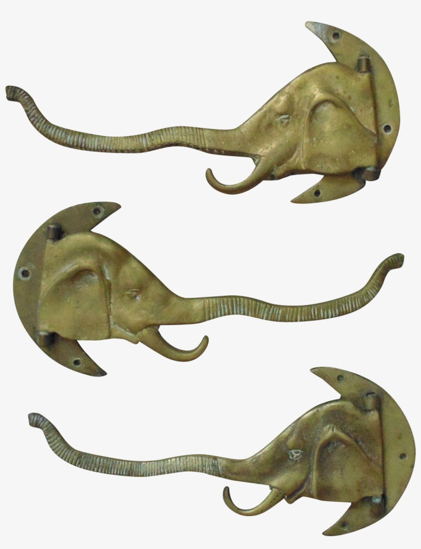 3 Vintage Brass Elephant Head Plant Curtain Hooks Hangers - Indian Elephant, transparent png