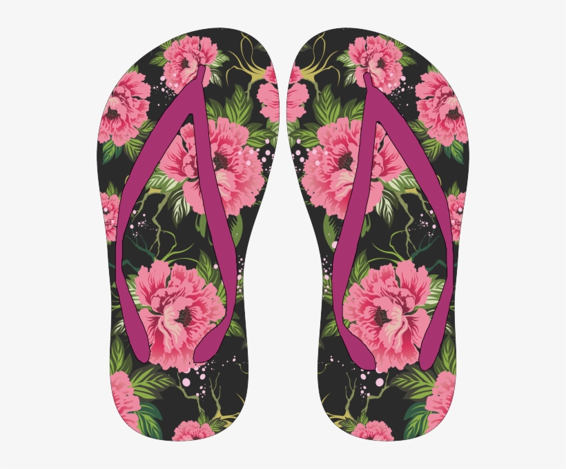 Chinelo Flores Rosas - Estampas Chinelos Preto Floral, transparent png