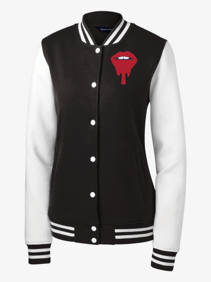 Dripping Lips Women's Fleece Letterman Jacket With - Ladies Custom Varsity Sweatshirt | Your Name And Number, transparent png
